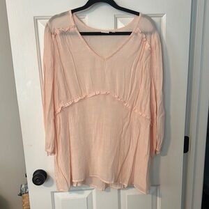 New Directions Orange 3/4 Sleeve Pleated Blouse